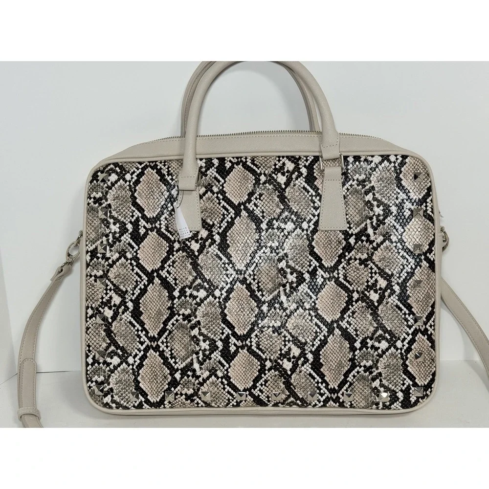 White House Black Market snake print‎ computer laptop tote bag in beige/biscotti